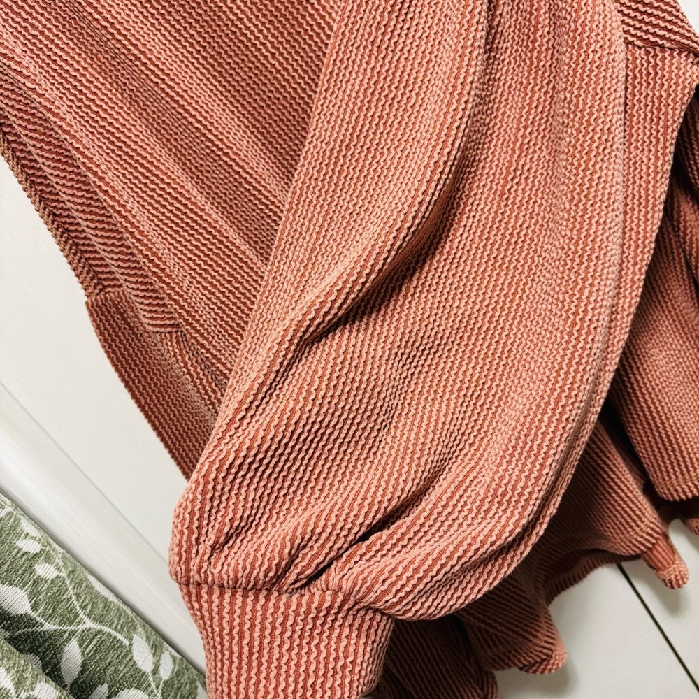 New In Rust V-Neck Textured Sweater with Flared Sleeves - Picture 3 of 6